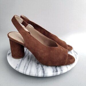 Madewell Alana Slingback Sandal Unique Cylinder Heel 9.5. Maple Syrup Nubuck